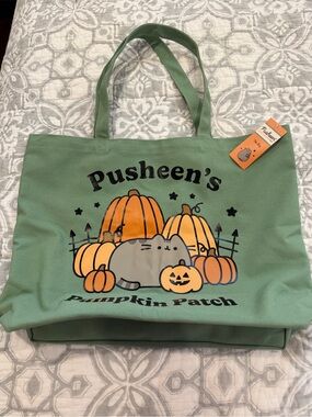 Pusheen Pumpkin Patch Halloween Green Tote Bag NWT